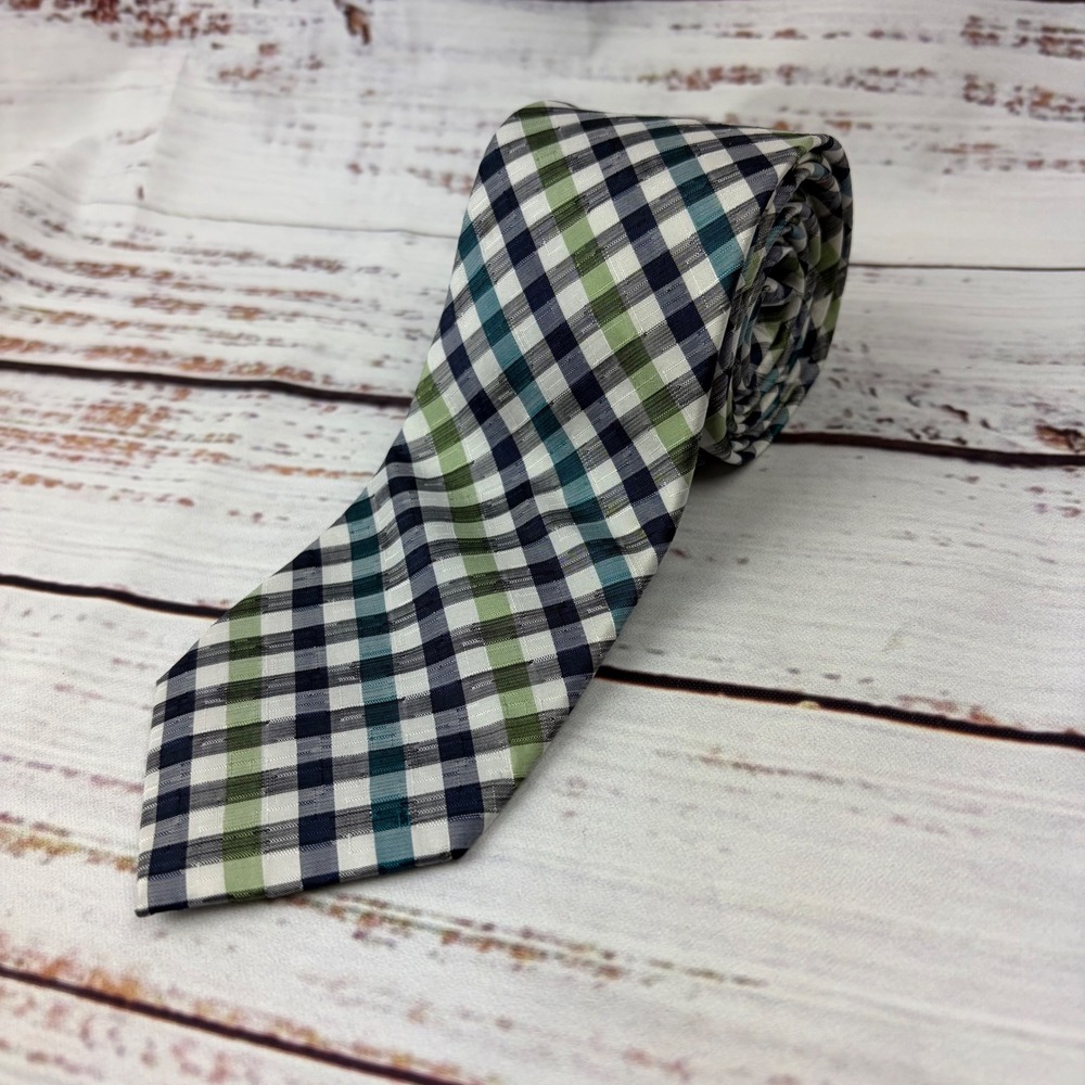 Penguin Plaid Silk‎ Tie Navy Green White Men's Accessory necktie preppy